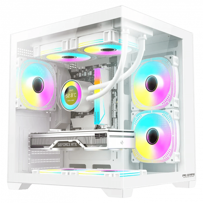 Carcasa ProGaming Ambra, M - ATX, 5 Ventilatoare ARGB + Telecomanda, Alb - PC Era