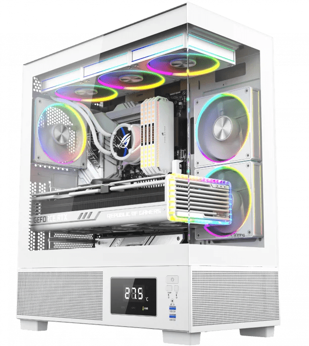 Carcasa ProGaming Kian, ATX, 6 Ventilatoare ARGB, Display Digital, Alb - PC Era