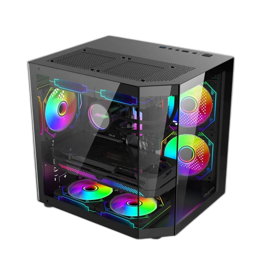 Carcasa ProGaming Alma, Micro - ATX, 3 Ventilatoare ARGB, Negru - PC Era
