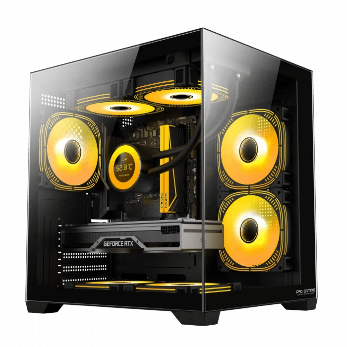 Carcasa ProGaming Ambra, M - ATX, 5 Ventilatoare ARGB + Telecomanda, Negru - PC Era