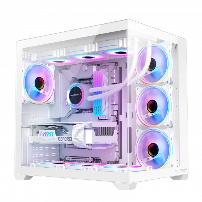Carcasa ProGaming Elite, ATX, 7 ventilatoare ARGB + Telecomanda, Alb - PC Era