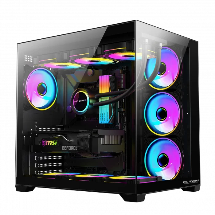 Carcasa ProGaming Elite, ATX, 7 ventilatoare ARGB + Telecomanda, Negru - PC Era
