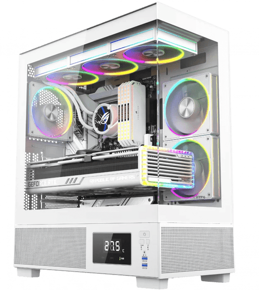 Carcasa ProGaming Kian, ATX, 6 Ventilatoare ARGB, Display Digital, Alb - PC Era