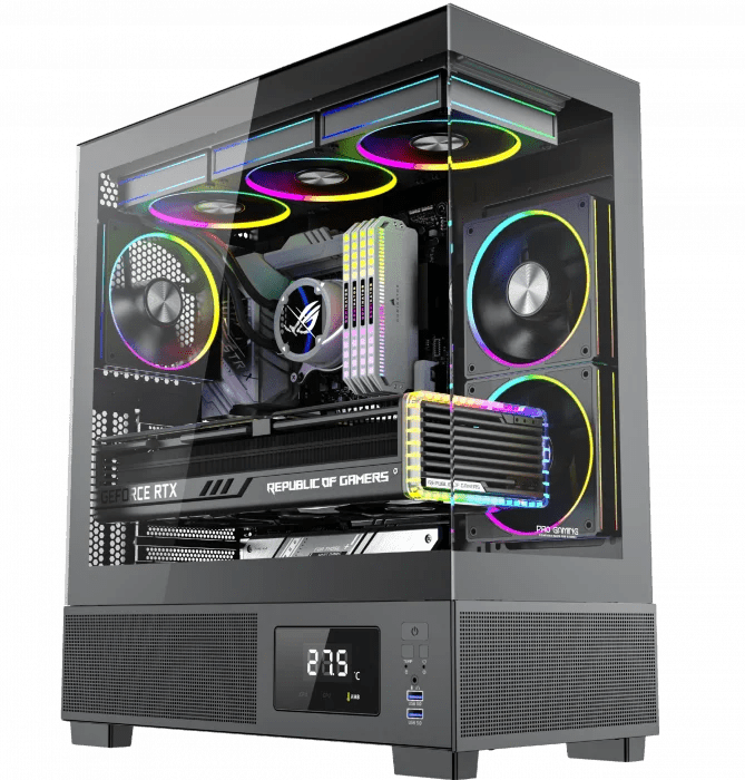 Carcasa ProGaming Kian, ATX, 6 Ventilatoare ARGB, Display Digital, Negru - PC Era