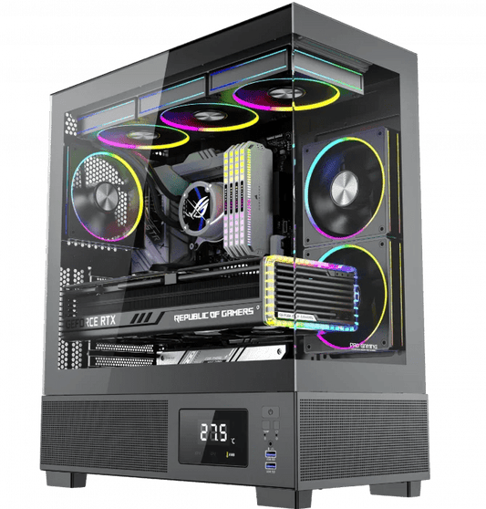 Carcasa ProGaming Kian, ATX, 6 Ventilatoare ARGB, Display Digital, Negru - PC Era