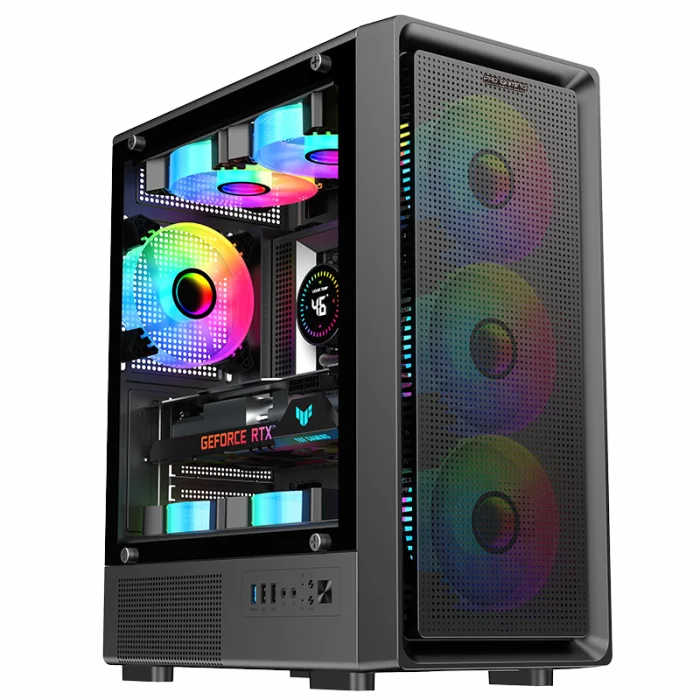 Carcasa ProGaming Vision, M - ATX, 4 Ventilatoare RGB, Negru - PC Era