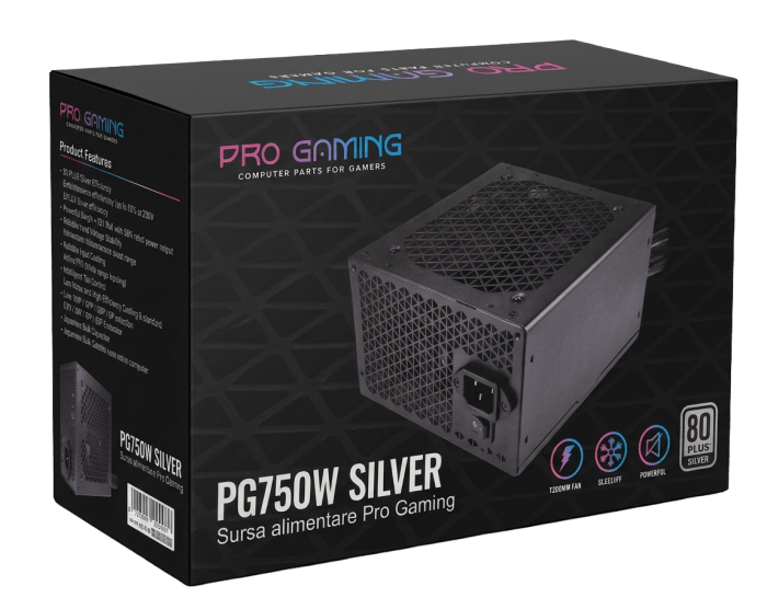 Sursa PC ProGaming PG750W Silver, 750W, 80+ Silver, Active PFC, Ultra Quiet - PC Era